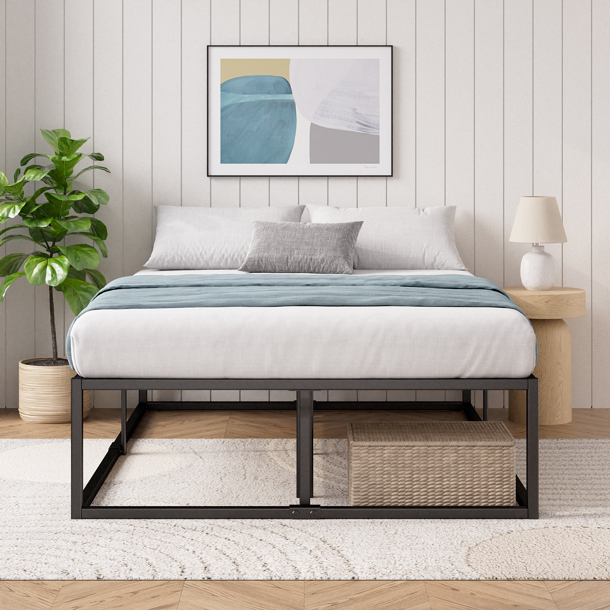 Hashtag Home Dekker Minimal Metal Bed 46 cm High Durable Wooden Slats Enhanced Support Noise Free Underbed Storage Hassle Free Setup